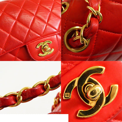 Chanel Double Face Chain Red Gold Lambskin Quilted Shoulder Bag Vintage — view 7
