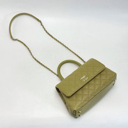 Chanel Matelasse Coco Handle XS Handbag A92990 Olive Caviar Skin Chain