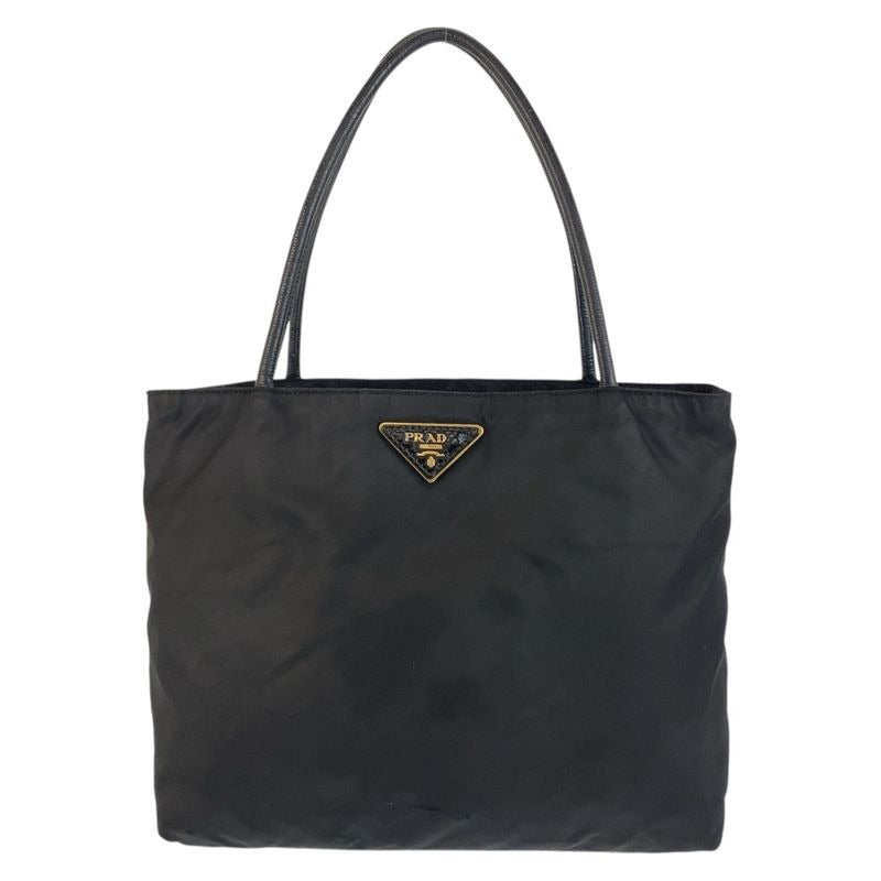 Prada Tessuto Triangle Logo Plate Black Gold Hardware Nylon Tote Bag Shoulder