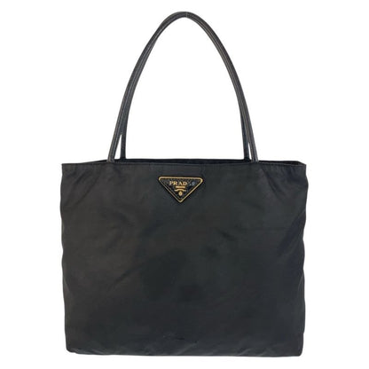 Prada Tessuto Triangle Logo Plate Black Gold Hardware Nylon Tote Bag Shoulder