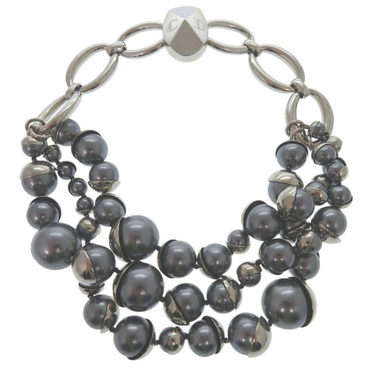 Dior Faux Pearl Necklace Silver Choker 0989