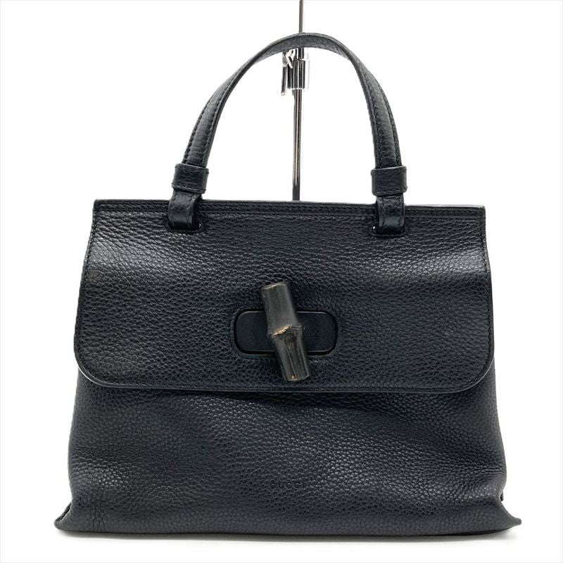 Gucci Daily Bamboo Handbag Leather Black Silver Hardware