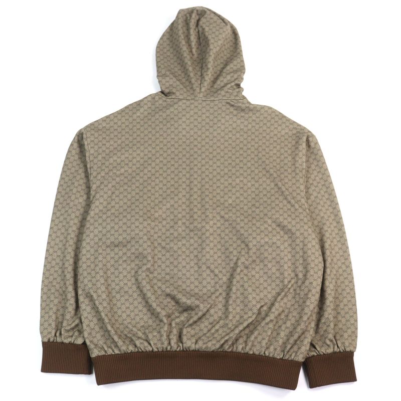 Gucci 655153 Mini GG Jersey Sherry Line Interlocking G Half Zip Hoodie Beige M