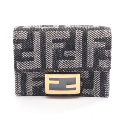 Fendi Trifold Wallet Baguette Micro FF Jacquard 8 M0395 Aut4 F1 Uj5 Black Midnight