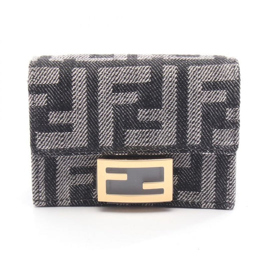 Fendi Trifold Wallet Baguette Micro FF Jacquard 8 M0395 Aut4 F1 Uj5 Black Midnight