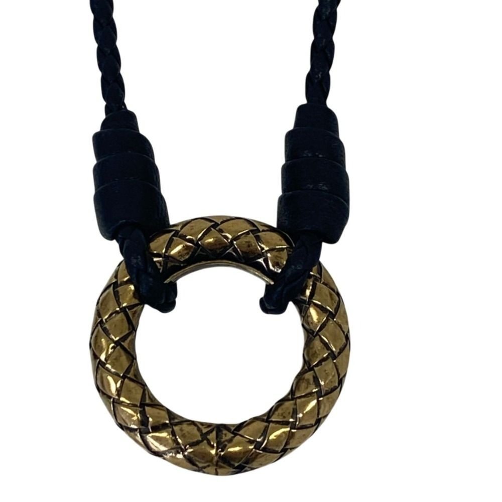 Bottega Veneta Intrecciato Ring Circle Necklace Black Gold