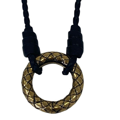 Bottega Veneta Intrecciato Ring Circle Necklace Black Gold