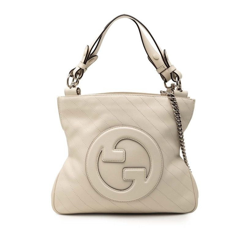 Gucci Blondie Small Tote Chain Shoulder Bag 2-Way Off White Leather