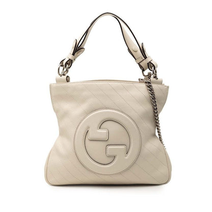 Gucci Blondie Small Tote Chain Shoulder Bag 2-Way Off White Leather