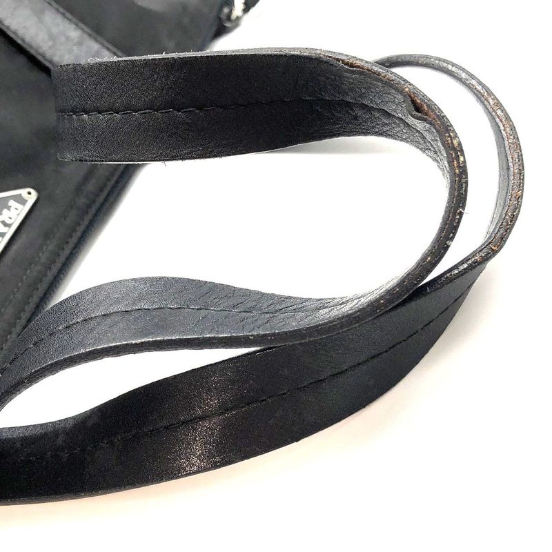 Prada Nylon Tote Handbag Triangle Plate Logo A4 Compartment Black Ladies Men