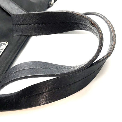 Prada Nylon Tote Handbag Triangle Plate Logo A4 Compartment Black Ladies Men