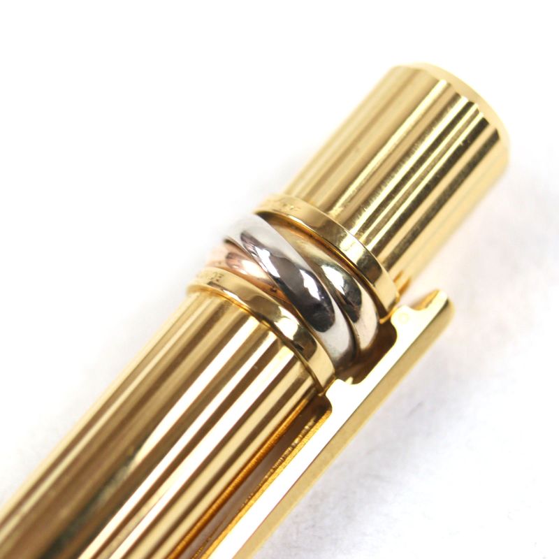 Cartier Trinity Ballpoint Pen With Logo Engraving Twist Closure Blue Ink Gold