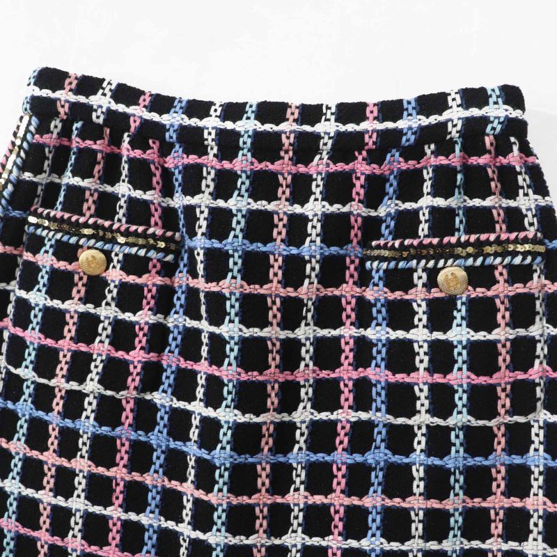 CHANEL 22SS P72501 Runway Wear Coco Mark Button Sequined Trapezoid Tweed Skirt