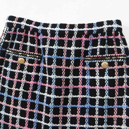 CHANEL 22SS P72501 Runway Wear Coco Mark Button Sequined Trapezoid Tweed Skirt
