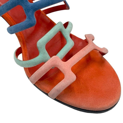 Hermes Sandals Shoes Suede Multicolor Square