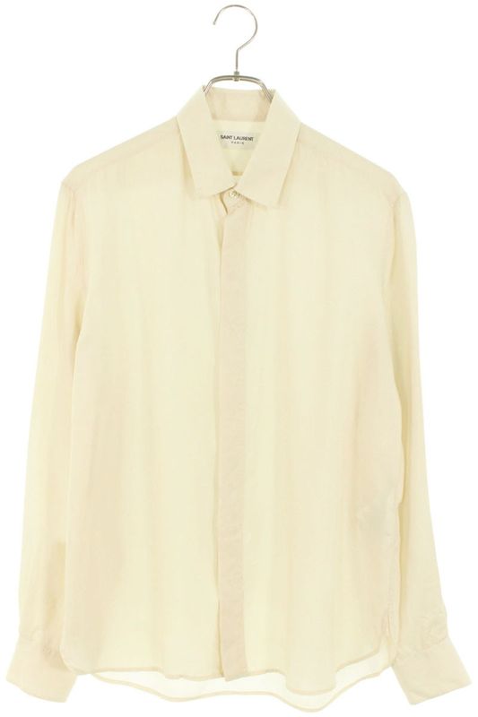 Saint Laurent Paris 646850 Y1h76 Silk Plain Long Sleeve Shirt Men's 37
