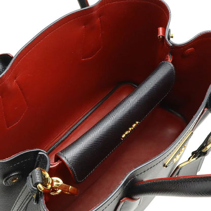 Prada Double Deubre Handbag 2WAY Shoulder Bag Bicolor Shape Pressed Leather