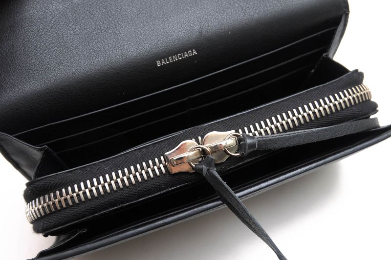 Balenciaga Long Wallet Men Leather Genuine Leather Black 371661 Papier Za Money