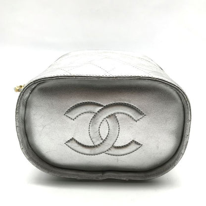 Chanel CC Logo Quilted Chain Shoulder Bag with Fringe Vanity Silver Leather