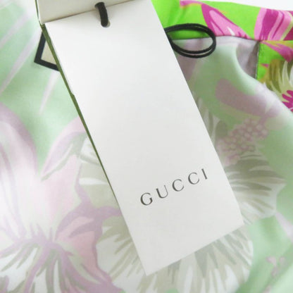 Gucci 22AW 694890 100% Silk Floral Print Short-sleeved Shirt Light Green Pink