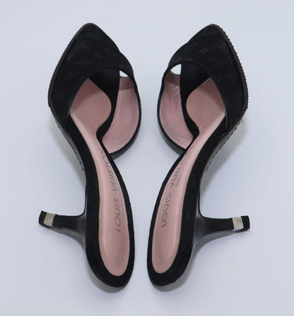 Louis Vuitton Monogram Satin Mule Sandals Women's 37 Ma1020 Black Made In Italy