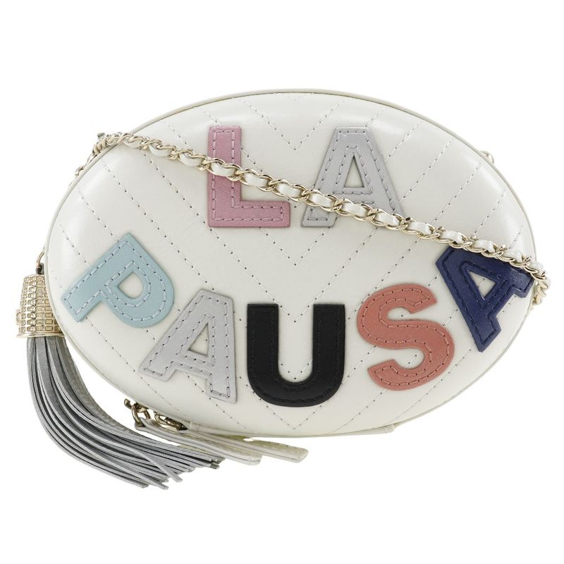 Chanel Chain Shoulder La Pausa Calf White Women's Shoulder Bag