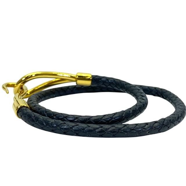 Hermes Jumbo Bracelet Bangle Choker Small Item Logo Leather GP Black Gold