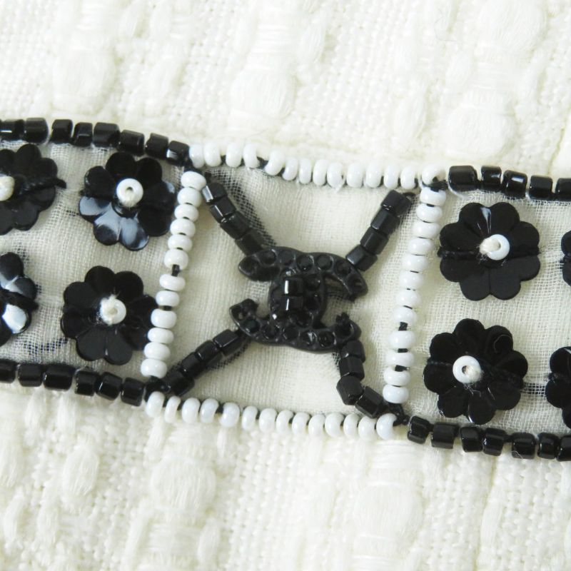 CHANEL 03P P21247 Cotton Linen Blend Coco Beaded Decoration Collarless Single