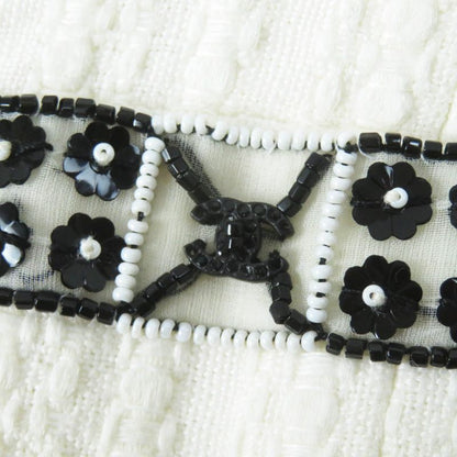 CHANEL 03P P21247 Cotton Linen Blend Coco Beaded Decoration Collarless Single