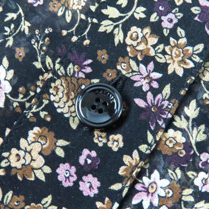 Celine 100% Silk Flower Print Floral Pattern Frilled Collar Logo Button Chiffon