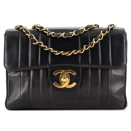 CHANEL Jumbo Flap Bag Lambskin Vertical Quilted Chain Shoulder Bag Black