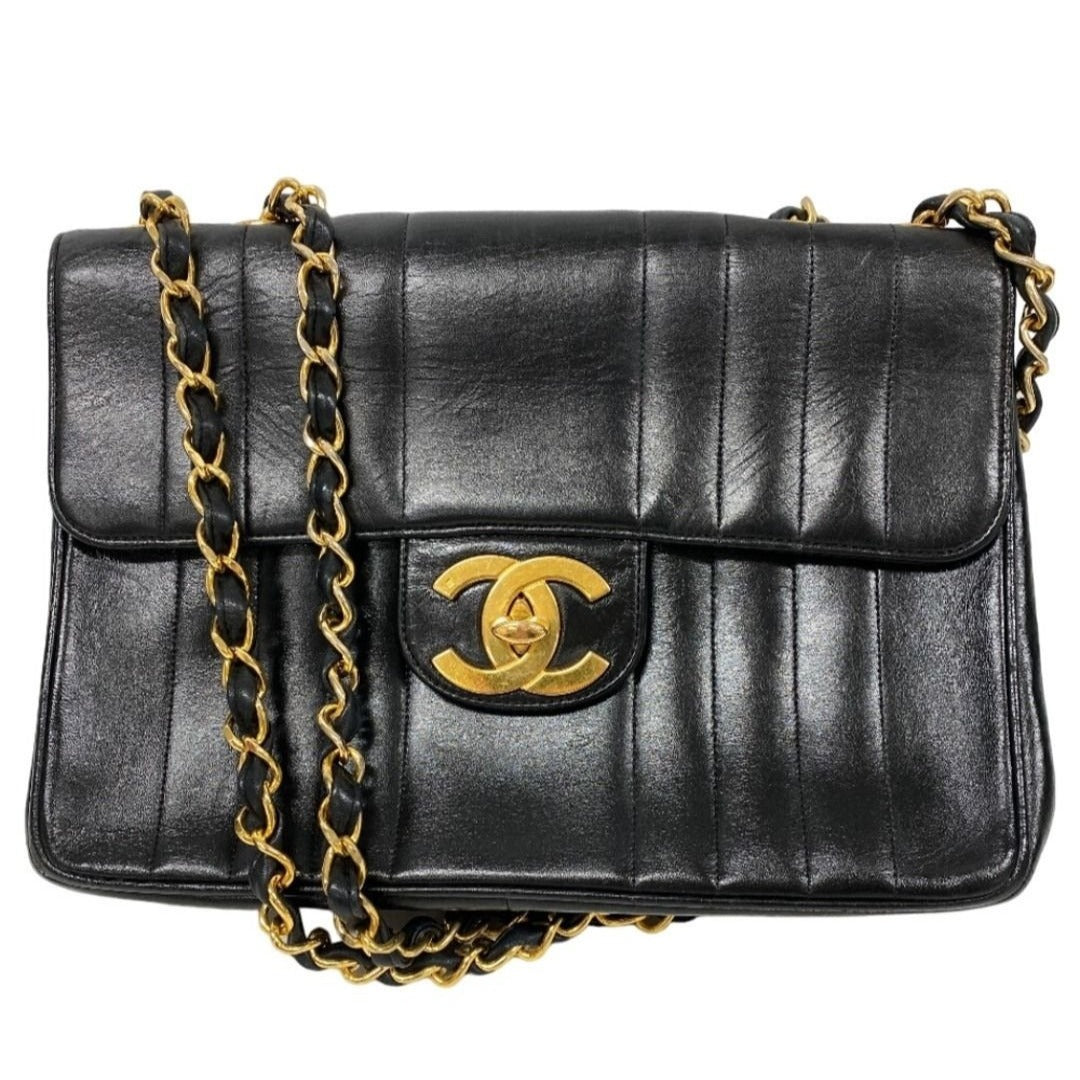 CHANEL Jumbo Flap Bag Lambskin Vertical Quilted Chain Shoulder Bag Black