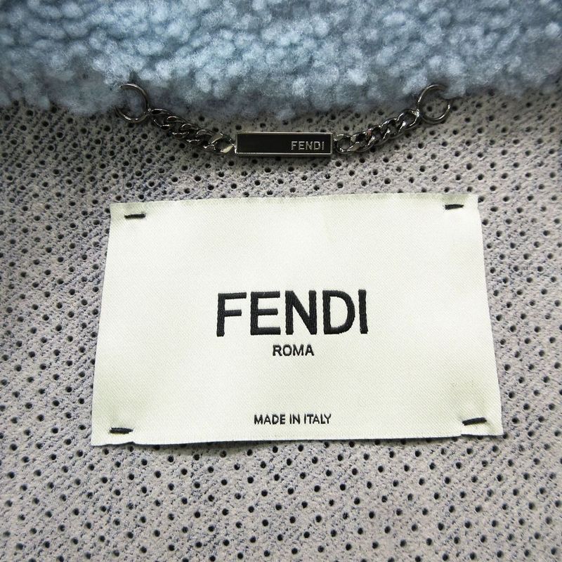 Fendi Lamb Mouton Double Riders Jacket Short Length Light Blue Size 40 Ap12-15-4