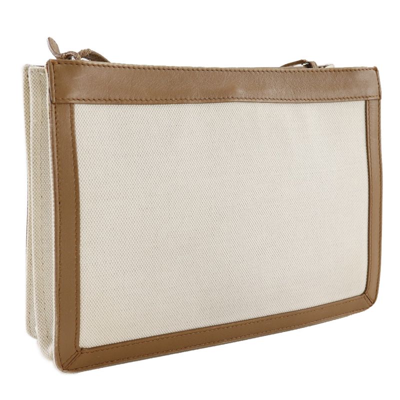 Balenciaga Navy Pochette 339937 Canvas And Leather Brown Women's Shoulder Bag