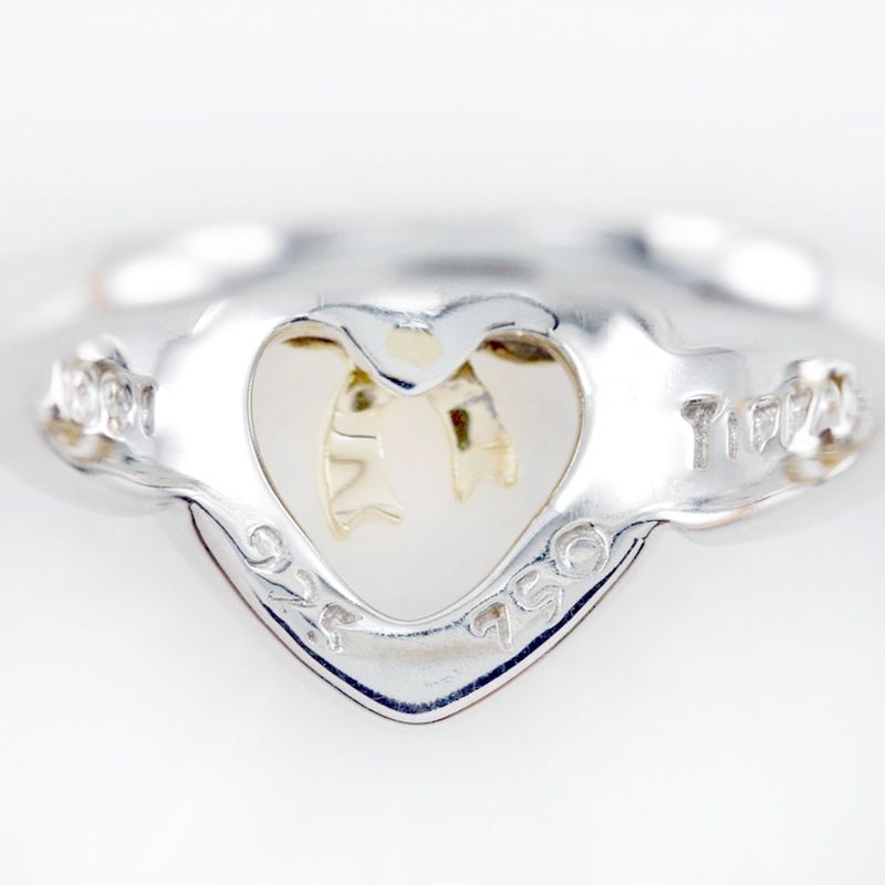 Tiffany & Co Heart Ribbon Silver 925 X 18K Yellow Gold #7.5 Ladies 2.9g Ring