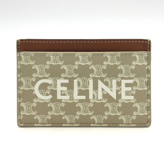 Celine Triomphe Logo Passcase Leather Brown Beige And White Card Case