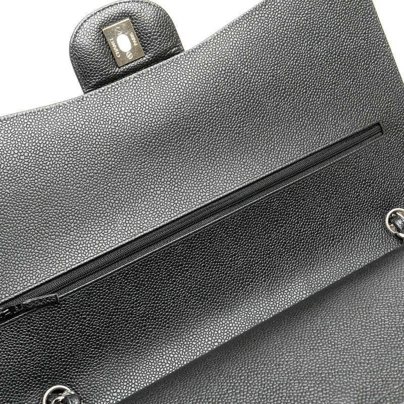 Chanel Matelasse Double Flap Coco Mark Chain Shoulder Bag Black Caviar Skin