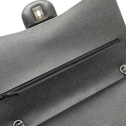 Chanel Matelasse Double Flap Coco Mark Chain Shoulder Bag Black Caviar Skin