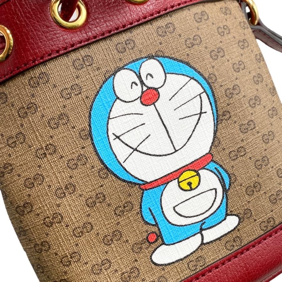 Gucci X Doraemon Shoulder Bag Mini Bucket 647801 GG Supreme Brown Red Gucci