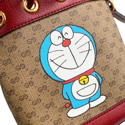 Gucci X Doraemon Shoulder Bag Mini Bucket 647801 GG Supreme Brown Red Gucci