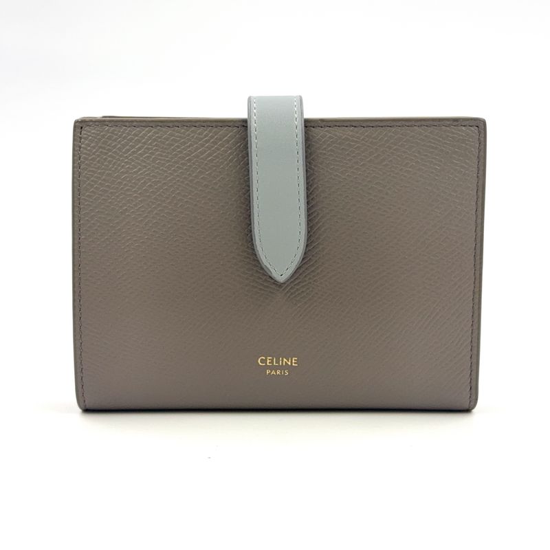 Celine Medium Strap Wallet Leather Gray Beige And Light Blue Wallet