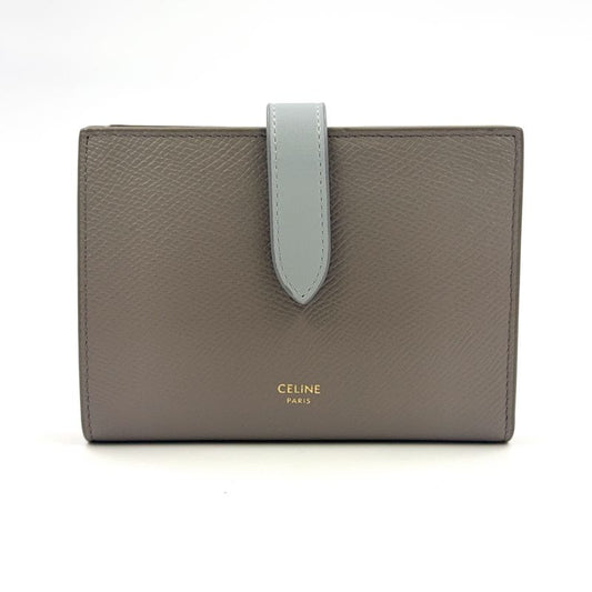 Celine Medium Strap Wallet Leather Gray Beige And Light Blue Wallet
