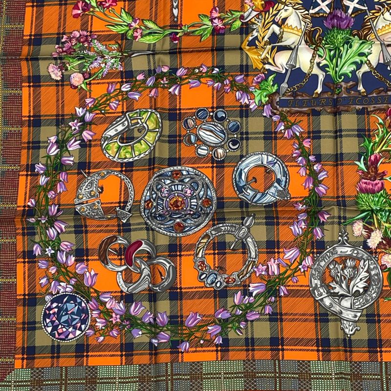Hermes Carre 90 Silk Scarf Fleurs D'ecosse Scottish Flowers Multicolor