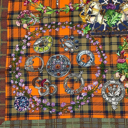 Hermes Carre 90 Silk Scarf Fleurs D'ecosse Scottish Flowers Multicolor