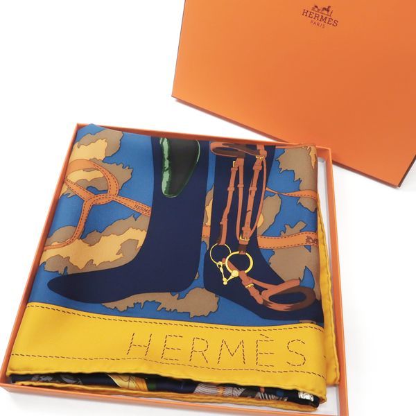Hermes Carre 90 Monsieur ET Madame Monsieur & Madame Yellow X Blue Silk Scarf Box