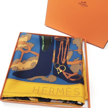 Hermes Carre 90 Monsieur ET Madame Monsieur & Madame Yellow X Blue Silk Scarf Box