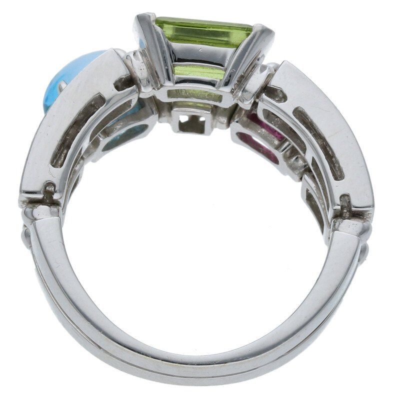 Bulgari Allegra 18K White Goldwhite Gold Multi-stone Ring Ladies Size 11