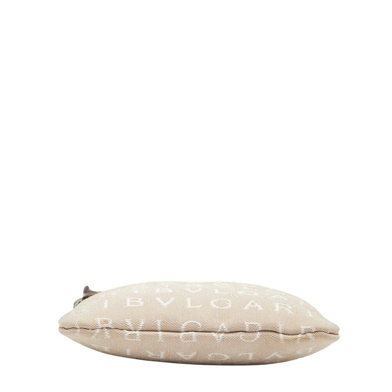 Bulgari Logomania Pochette Shoulder Bag Beige Brown Canvas Leather Women Bvlgari