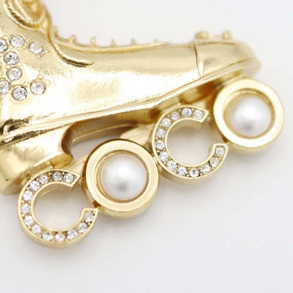 Chanel Roller Skate Necklace Pendant F24 COCO Faux Pearl Rhinestone Gold Color