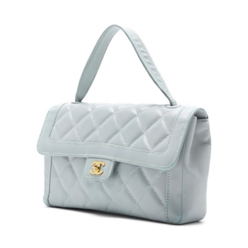 Chanel Wild Stitch Matelasse Handbag Lambskin Light Blue With Gold Hardware